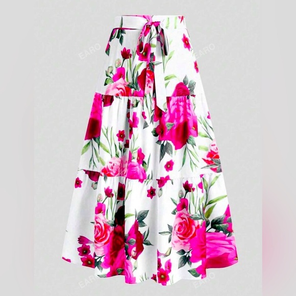 SHEIN CURVÉ Floral Pink and Red Women's Skirt‎ SIZE 1XL - Picture 1 of 11